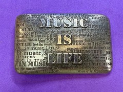 Music is Life Word Statement Musicians Poets Silver Color Belt Buckle