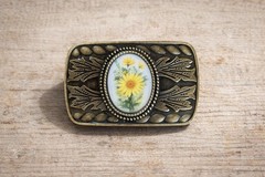 Country Daisy Belt Buckle Whimsical Yellow Flower Western Style Fits 1.5in Belt