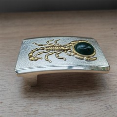 Scorpion Jade Solid Mens Silver Plated Brass Belt Buckle Western Cowboy Antique
