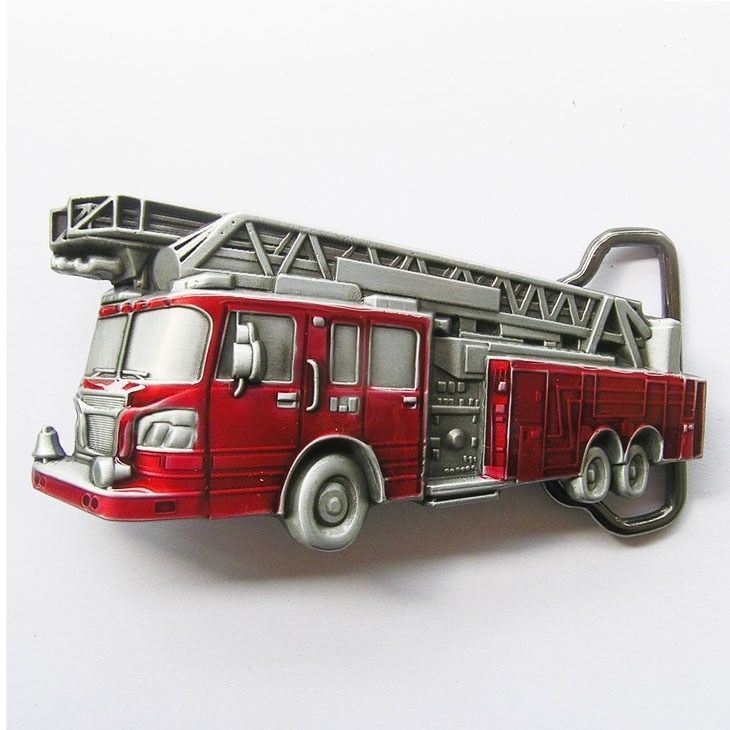Red Fire Truck Fire Fighter Metal Belt Buckle