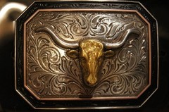 Ariat Western Rectangle Longhorn Silver & Gold tone Belt Buckle A37057
