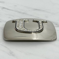 Letter U Rhinestone Initial Monogram Silver Tone Belt Buckle – 3.16&Prime; x 2.78&Prime;