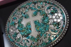 Nocona Belt Buckle Oval Cross with Turquoise Belt Buckle M & F Western 37914