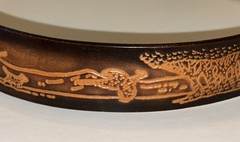 Tooled Leather Belt Size 30 Duck Hunting Crumrine Bronze Eagle Eye Gem Buckle