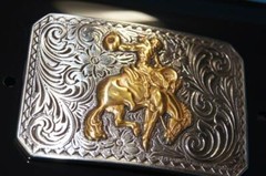 Nocona Youth Bucking Horse Rider Silver and Gold Tone Belt Buckle 37558