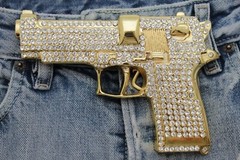 Gun Belt Buckle Gold Metal Rhinestones New Men Iced Style Cowboy Cowgirl Rodeo