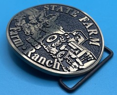 VTG State Farm 1983 ADVANCED CASTING SOLID BRONZE BELT BUCKLE Farm-Ranch Good+