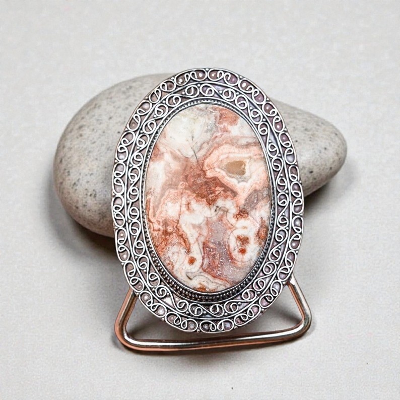 Crazy Lace Agate Belt Buckle Silver Plated Handmade Western Cowboy Statement