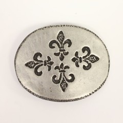 Fleur-de-Lys Belt Buckle Oval Antique Silver Hammered Effect Medieval Design