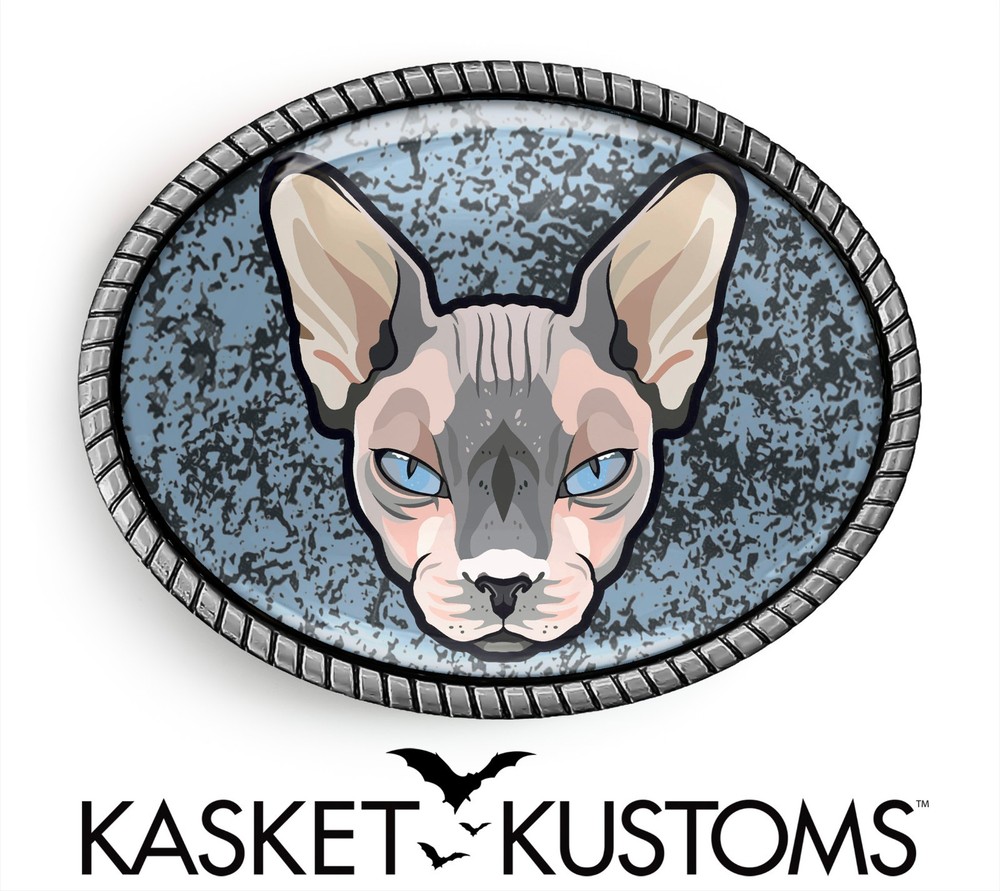 Sphynx Belt Buckle – Handmade Sphynx Boy Kitty Cat Handmade Oval Artisan Buckle