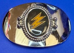 Lightning Bolt Strike Electric Shock Flash on Centered Cabochon Oval Belt Buckle