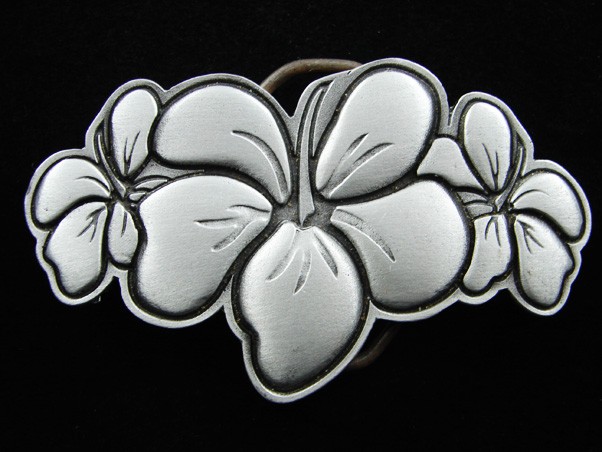 RG05148 *NOS* 2004 **THREE FLOWERS** FASHION ART PEWTER BELT BUCKLE