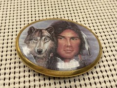 Vintage Belt Buckle – Native American and Wolf Handmade 3” Long