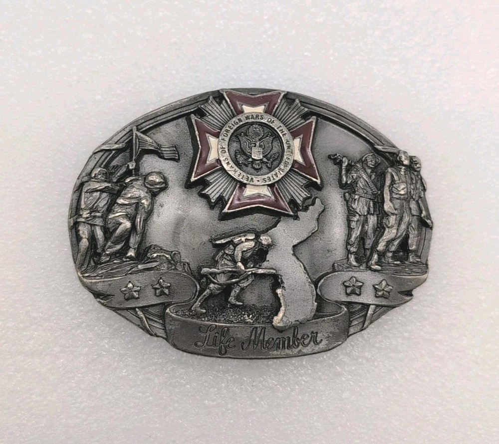 1987 VFW Belt Buckle Siskiyou Veterans of Foreign Wars USA Life Member Vintage