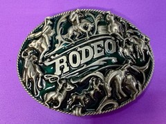 Cowboy Rodeo Calf Roping Bucking Bronco Rancher Enameled New Western Belt Buckle