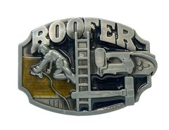 Roofer Construction Belt Buckle Pewter/Epoxy 3.5”x 2.25” Fit Belts Up To 1.75” f