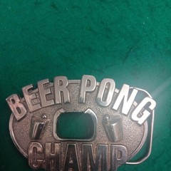 Beer Pong Champ! Vintage Metal Bottle Opener & Belt Buckle