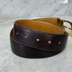 GUCCI buckle belt GG Logo Gold hardware Brown Leather Made in Italy Authentic