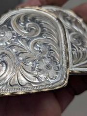 vintage DOUBLE HEARTS belt buckle WESTERN german silver ALPACA cowboy rodeo