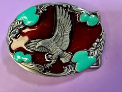 Flying Hunting Eagle Turquoise & Red Color Southwestern Style Belt Buckle