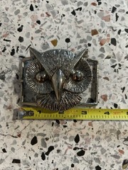 La Mode Silver Tone Owl Animal Belt Buckle Frame Style Vintage