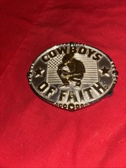 COWBOYS OF FAITH, Metal, Gold On Silver Toned belt buckle- Estate Find
