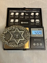 VTG 1992 EGE Diamond Cut Heavy Pewter US Marshall Buckle and matching Bolo Tie