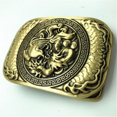 Dragon & Phoenix Solid Brass Mens Belt Buckle Western Cowboy Vintage Antique
