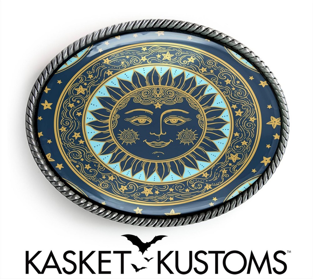 Boho Sun Belt Buckle – Ornate Bohemian Medallion Art Oval Buckle – 911