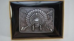 Ariat Western Mens Rectangle Belt Buckle Chief Skull Arrowheads Silver A37009