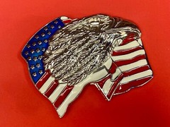 Patriotic American Eagle Head over wavy USA American Flag 4&Prime; belt buckle