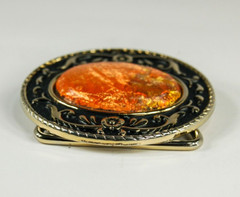 Orange Stone gold tone floral scroll round belt buckle western style