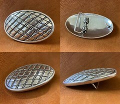 Unique Oval Buckle Antique Silver Engraved Basket Weave Belt Buckle