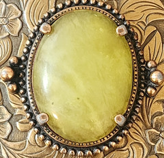 Vintage Western Floral Belt Buckle Yellow-Green Serpentine-Style Stone
