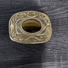 vintage TIGERS EYE belt buckle GEMSTONE polished rock inset