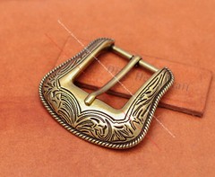 Antique Brass Western Floral Leathercraft 3pc Set Belt Buckle fit 35mm Belt