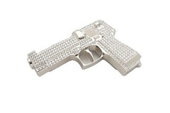 Gun Belt Buckle Iced Style Silver Metal Full of Rhinestones Revolver Pistols Men