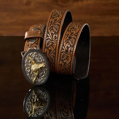 FORTMAC Western Belt–Adjustable Embossed 33.5&Prime; fit waist 27&Prime;-30.5&Prime;, Brown