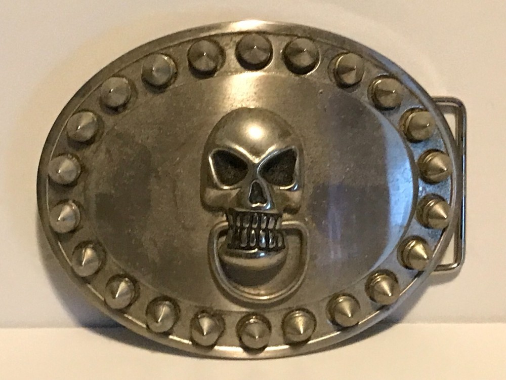 Vintage Studded Skull Skeleton Door Knocker Handle Belt Buckle Motorcycle