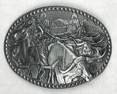vtg 80s SHEPLERS COWBOY BULL PEWTER AWARD DESIGN MEDALS BELT BUCKLE horse