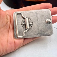 Cowboy Equestrian Rectangle Belt Buckle in Antique Silver, Rustic Western Buckle
