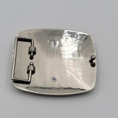 Initial E Monogram Square Belt Buckle Brushed Chrome With Rhinestones