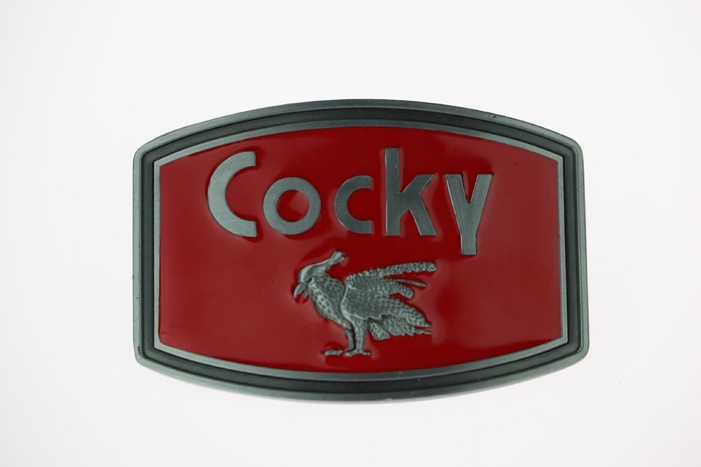 Cocky Pewter Finish Metal Belt Buckle Medium, Red