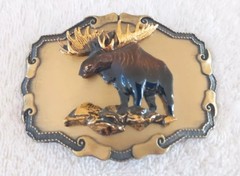 WD09133 GREAT VINTAGE 1977 *BULL MOOSE* ANIMAL ARTWORK 🫎 BRASS BELT BUCKLE