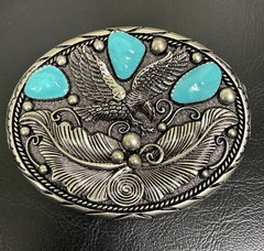 Silver Eagle Western Belt Buckle Turquoise Blue Stones Painted Native American