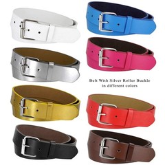 Belts.com B570 Mens Belt With Silver Roller Buckle Casual Jean Small, White
