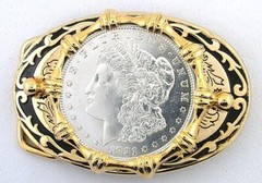 Gold Color Oval Western 1921 Morgan Silver Dollar Belt Buckle EBS8333