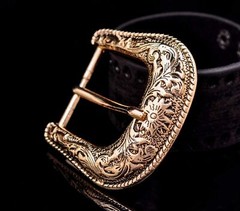 Gold Western Floral Engraved Cowboy Belt Buckle Three Piece Set Unisex 1-1/2&Prime;