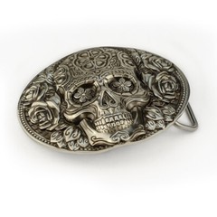 Santa Muerte german silver belt buckle, Skull El Día de Muertos belt buckle