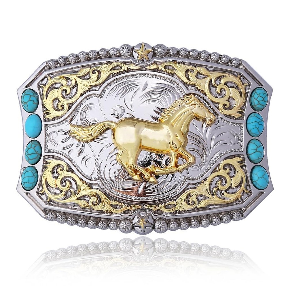 Cowboy Style Belt Buckle for Men Western Buckles with Horse and Turquoise Vin…